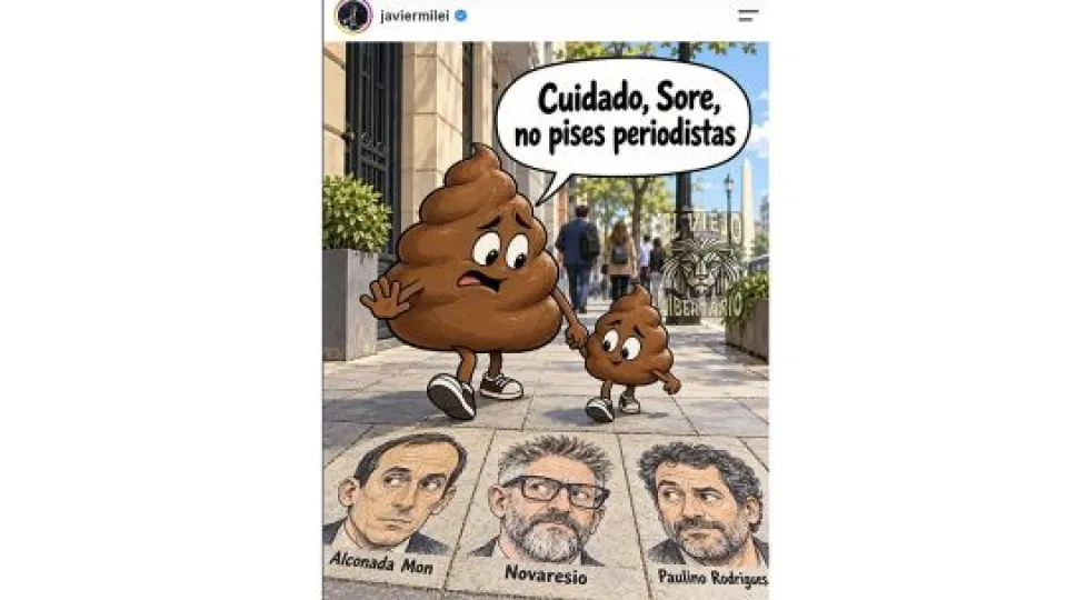 Tras lo de "quemarlos en la hoguera", Milei pidió a "Sore... no pises periodistas" en el piso