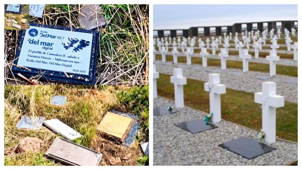 Malvinas: la TV chilena mostró placas de homenaje a soldados argentinos arrojadas fuera del cementerio de Darwin