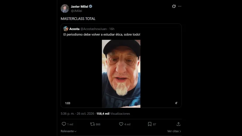 El actor Juan Acosta volvió a defender a Milei: "No hay una persona que no lo agreda, ¿por qué no va agredir?"